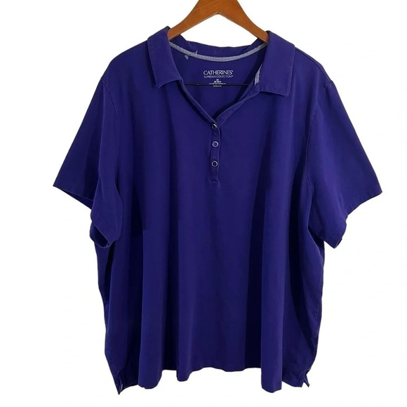 Catherines Suprema Collection Purple Polo Shirt Plus Size 3X Short Sleeve Comfy - Picture 1 of 6